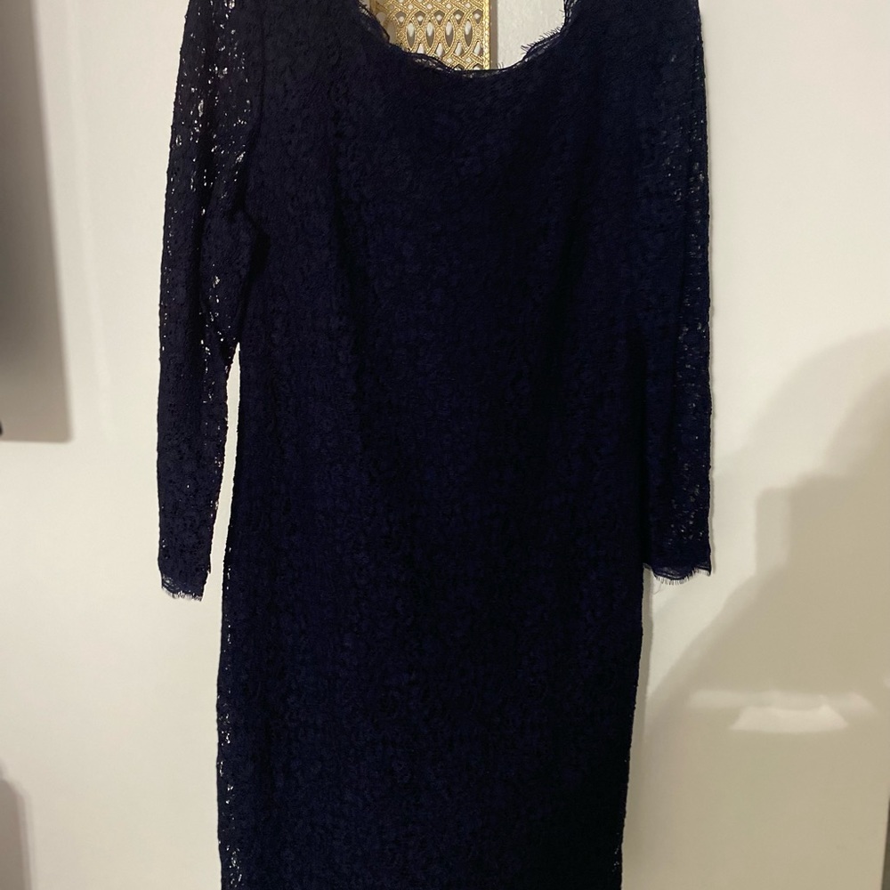 Navy blue long sleeve lace midi dress